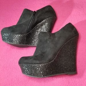 Black Bootie Wedge Heels size 8